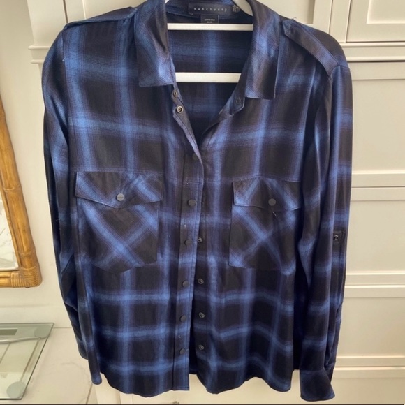 🆕 Anthropologie Sanctuary Plaid Button Down Top. 100% Rayon. NWOT - Picture 5 of 8